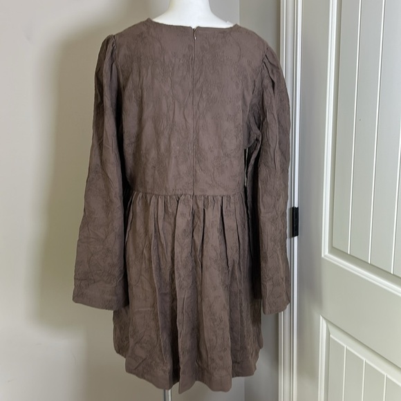 Hyacinth House Becca V Neckline Bell Sleeved Mini Dress Brown Textured XXL NEW - Picture 10 of 13